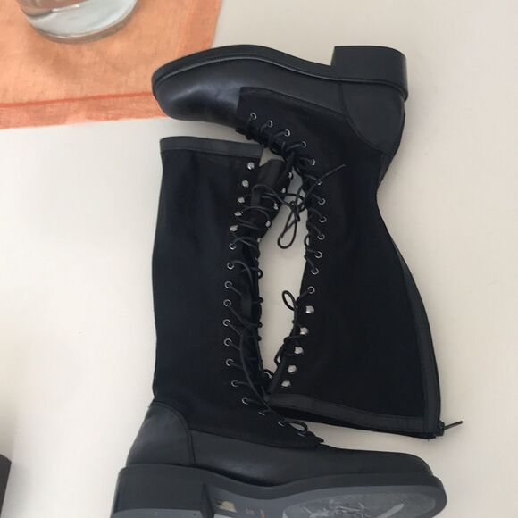 Free People Trickum Black Leather Mesh Knit Zip Tall Boots size 39 - Picture 10 of 15